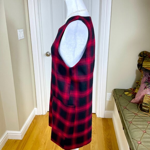 Mango Dress Plaid Red Sleeveless Vest Style V-Neck Patch Pockets (XS) - Picture 2 of 7